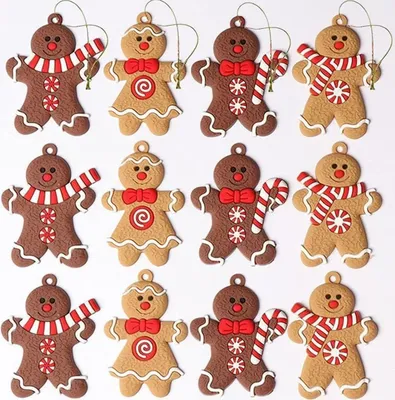 Image de 12pcs Pendentif homme de pain d'épice Set de décoration d'arbre de Noël