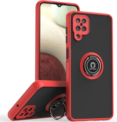 Produktbild von Samsung A12 Hülle, Ring Halter Ständer Matte Transluzent TPU Rahmen Stoßfest Schutzhülle für Samsung Galaxy A12 Rot