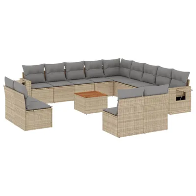 Produktbild von 14-tlg. Garten-Sofagarnitur mit Kissen Beige Poly Rattan