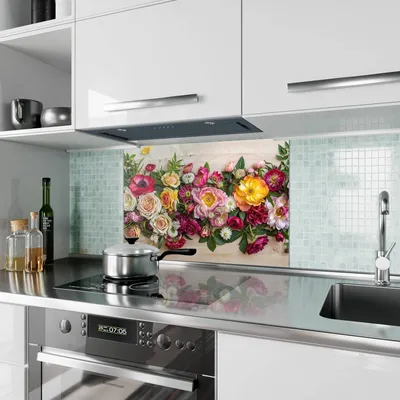 Produktbild von Küchenrückwand Spritzschutz Glas mit Motiv Blumenbouquet 40 x 40 cm