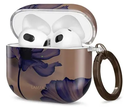 Produktbild von Schutzhülle für Apple AirPods 4, Tech-Protect Lamano, Braun mit Blumen