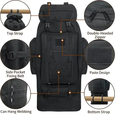 Obrázek produktu pro Turistický batoh – 100 l trekový batoh – voděodolný – velká kapacita – kempování a cestování – outdoorové sporty – pánský – černý