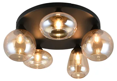 Image de Lampe de plafond, verre, noir mat, ambre, D 63,5 cm
