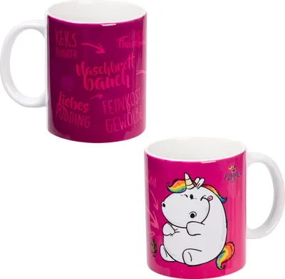 Produktbild von Pummel & Friends Tasse Pummeleinhorn - Naschbrettbauch Kaffeetasse Becher Kaffeebecher aus Keramik 320 ml