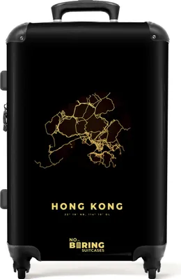Produktbild von NoBoringSuitcases.com® Großer Koffer - Gold - Karte - China - Stadtplan - Hongkong - Kombinationsschloss TSA - Hartschalen Trolley 4 Rollen - 72 liter - Reisekoffer - 66 cmKoffer Mittelgroß 67x43x25 cm, 72L,