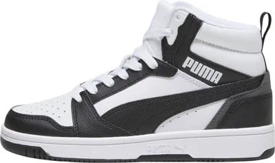 Imagen del producto de Zapatilla deportiva Puma Rebound V6 Mid Jr., de corte alto, color blanco