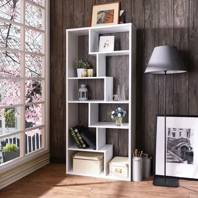 Image de Skye Decor, bibliothèque haut de gamme, blanche, 90 x 183,6 x 29,5 cm | Panneau de particules 100 % mélaminé, épaisseur 18 mm | Design moderne avec de nombreuses étagères, pouvant être fixée au mur.