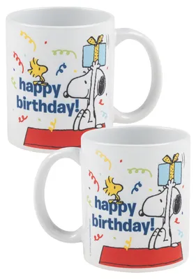 Produktbild von The Peanuts Snoopy Tasse - Happy Birthday Kaffeetasse Becher Kaffeebecher aus Keramik Geburtstag Weiß 320 ml
