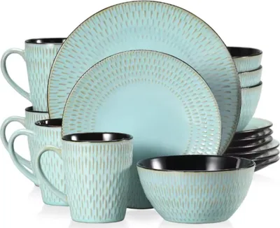 Zdjęcie produktu dla Ventina zestaw do serwowania 16-częściowy - ceramiczny - talerz obiadowy, talerz głęboki i talerz śniadaniowy - 8 osób - Bosgreen