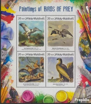 Produktbild von Briefmarken Malediven 2017 Mi 7133-7136 Kleinbogen (kompl. Ausg.) postfrisch Gemälde von Greifvögeln