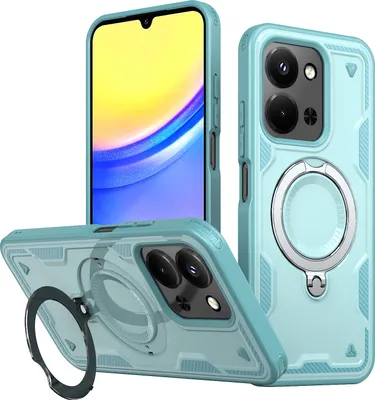 Image de Étui double couche pour Xiaomi Redmi 15C 5G/4G, étui de protection magnétique avec anneau et support Vert menthe