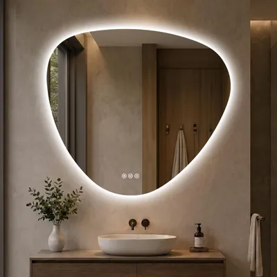Zdjęcie produktu dla S'AFIELINA Lustro Łazienkowe LED 80 x 90 cm, Podświetlane, Bez Ramy, 3 barwy światła, regulacja jasności, anti-fog i pamięć. Montaż poziomy/pionowy.