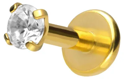 Produktbild von Ohrpiercing, Nasenpiercing Titan Labret mit Push Fit EINGEFASSTER KRISTALL Gold Stablänge: 7mm | Stabstärke: 1,2mm | Kristallgröße: 2,5mm