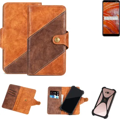 Produktbild von K-S-Trade Handyhülle Schutzhülle Bookstyle Case Wallet-Case kompatibel mit Nokia 3.1 Plus Cover Klapphülle Kantenschutz Smartphone dunkelbraun