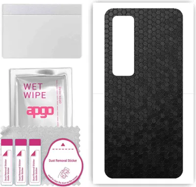Produktbild von apgo Rückseite Schutzfolie, Skin, kompatibel mit Xiaomi Mi 10s, Hinten Displayschutzfolie aus Vinylfolie, kratzfest, einfache Montage - Schwarze Honigwabe