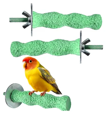 Produktbild von 2er Set Waschbare Vogelstangen mit Schnabelschleifstein und Krallenschleifer für Papageien und kleine Vogelkäfige