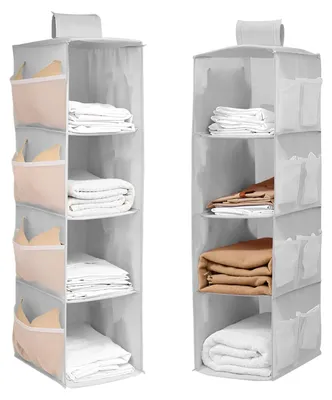 Hängender Kleiderschrank-Organizer, 2 Stück, 4 Ebenen, Grau