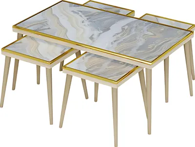 Produktbild von Wohnzimmer-Set aus Holz und Edelstahl in buntem Design