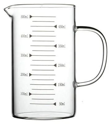 Image de Verre doseur en verre de 0,5 litre, avec poignée ergonomique, résistant à la chaleur, en verre borosilicaté