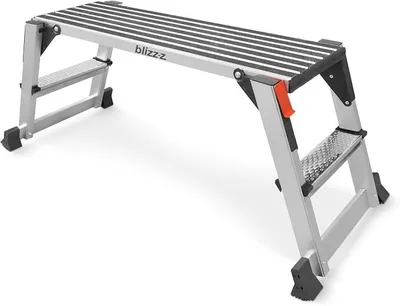 Produktbild von Aluminium Sicherheits-Laufbühne | H: 49,9 cm, L: 127 cm, B: 51,8 cm | 150 kg Tragkraft,  nach EN 14183 | Arbeitsplattform, Arbeitsbühne, Gerüstleiter | zusammenklappbare Arbeitsbühne
