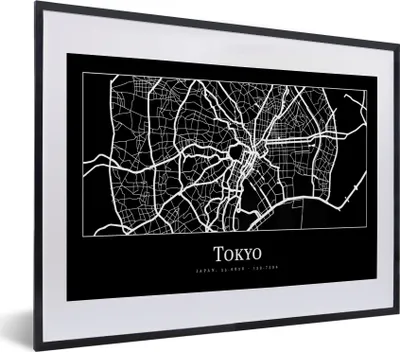 Produktbild von MuchoWow® Gerahmtes Poster Karte - Tokio - Stadtplan - Karte 40x30 cm - Poster mit Schwarzem Bilderrahmen Wandposter Rahmen Foto Bilder - Bilderrahmen - Poster im Rahmen