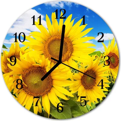 Produktbild von Glasuhr Wanduhr Küchenuhr Echt-Glas 30fi cm Sonnenblumen gelb