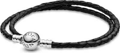 Produktbild von Schwarzes Lederarmband für Damen von PANDORA, doppelt gewickelt