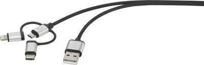 Image de Câble USB Renkforce USB 2.0 USB-A mâle, USB-C® mâle, USB-Micro-B mâle, Apple Lightning mâle 1.00 m Gris foncé