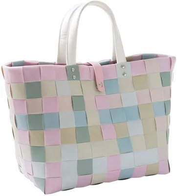 Obrázok produktu pre Kobolo nákupná taška shopper CANDY z PE sPolyuretánrukoväťami a zapínaním nákupný košík pletené plastové nákupné tašky koše taška rukoväť taška