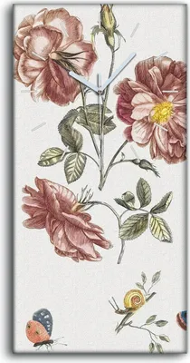 Produktbild von Leinwand Uhr Küche Wohnzimmer Bild 30x60 Gemälde Blumen Pflanzen Schmetterling - weiße Hände