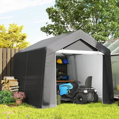 Produktbild von Garagenzelt Carport 3x3 m wasserdicht, Zeltgarage Rolltür PE-Plane, Dunkelgrau | 302x300x235 cm | 32 kg | Belüftungsfenster