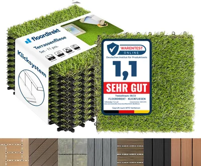Produktbild von Fliesen Terrassenfliesen Klickfliesen Balkonfliesen wetterfest Gras-Design 30 x 30 cm 11 Stück (1m²)