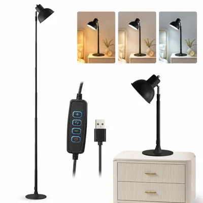 Obrázok produktu pre LED stolná lampa s nastaviteľnou výškou 45–145 cm – 2 v 1 stojaca lampa, čierna, s USB, stmievateľná, 3 farby svetla, otočná o 150°, čitateľská lampa do obývačky alebo na nočný stolík