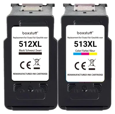 Produktbild von Kompatible Tintenpatronen PG-512 / CL-513 XL für Canon Pixma – 2er-Pack Schwarz & Farbe