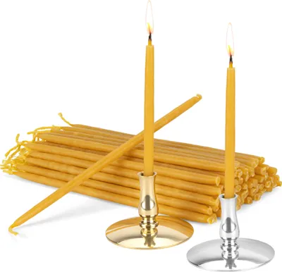 Produktbild von Set 2 Kerzenhalter + 100% Bienenwachs Spitzkerzen L 16cm Handarbeit 40072