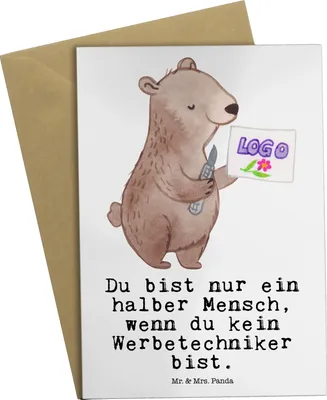 Produktbild von Mr. & Mrs. Panda Beileidskarte Werbetechniker Herz - Weiß - Geschenk, weihnachtskarten, osterkarten, einladungskarten, glückwunschkarten, osterkarte, Grußkarte