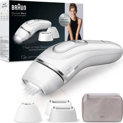 Zdjęcie produktu dla Depilator Braun Silk-expert IPL Silk-expert PRO 3 PL3230 Automatyczny i ciągły czujnik Skin pro, 300 000 impulsów, 3 poziomy intensywności, 100 impulsów na minutę, etui podróżne, biały/srebrny