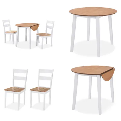Image de vidaXL Ensemble de salle à manger 3 pièces MDF et bois d'hévéa blanc - Ensemble de salle à manger - Ensembles de salle à manger - Tables et chaises - Tables et chaises