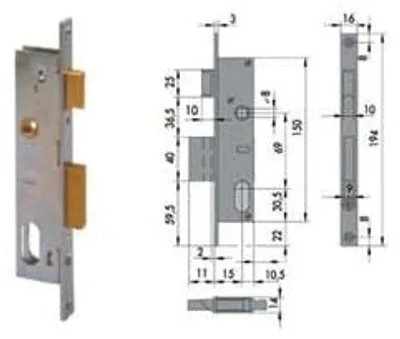 Immagine prodotto di Serratura Da Infilare Per Montanti Catenaccio E Scrocco 1 Mand. 44220 - mm.15 (44220150)
