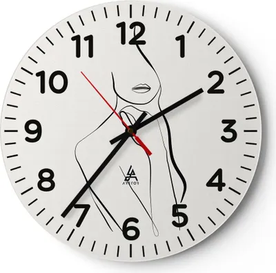 Produktbild von Wanduhr - Rund - Glasuhr - Frau Skizze Zeichnung - 40x40cm - Schleichendes Uhrwerk - Lautlos - zum Aufhängen bereit - Dekoration Modern - Wanddekoration aus Glas - C4AR40x40-5045