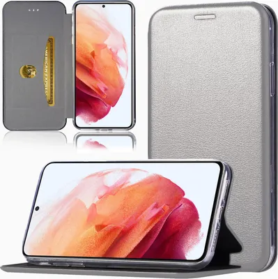 Produktbild von Handy Schutz Hülle für Samsung Galaxy S21 Plus Handytasche mit Magnetdeckel Kartenfach und Standfunktion Klapphülle Grau