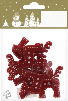 Produktbild von Streudeko Rentiere Filz 5 cm rot-weiß 6 Stück
