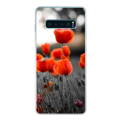 Produktbild von MuchoWow® Handyhülle Schutzhülle Hülle für Samsung Galaxy S10 Plus Rote Mohnblumen vor schwarzem und weißem Hintergrund Silikon Softcase Handy Hülle - Schutzhülle