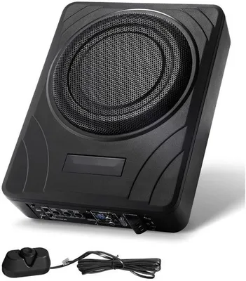Zdjęcie produktu dla Aktywny subwoofer do zabudowy – moc 300W – wbudowany wzmacniacz – płaska, kompaktowa obudowa – wejście wysokotonowe/niskotonowe – regulacja głośności – idealny do samochodów SUV, ciężarówek i kamperów