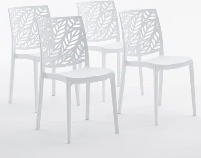 Image de lot de 4 chaises empilables en polypropylène avec fibre de verre pour l'extérieur et le jardin, bar et restaurant, cuisine design moderne - DAFNE - Blanc