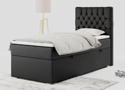 Produktbild von Einzelbett - Boxspringbett 90x200 mit Bettkasten und Matratzentopper - PERA 90 - rechts - Schwarz - H3