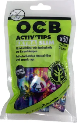 Produktbild von OCB Bamboo Activ'Tips Extra Slim Aktivkohlefilter mit Bambuskohle Ø 6mm, 50 Stk.