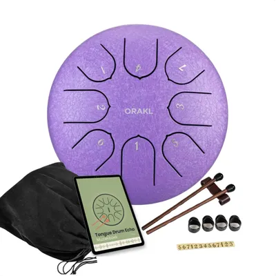 Produktbild von Orakl® - Steel Tongue Drum Echo Amethyst - Inklusive Lehrbuch - Handpfanne ø 16 cm - Zungentrommel - Rain Drum - Regentrommel - Klangschale