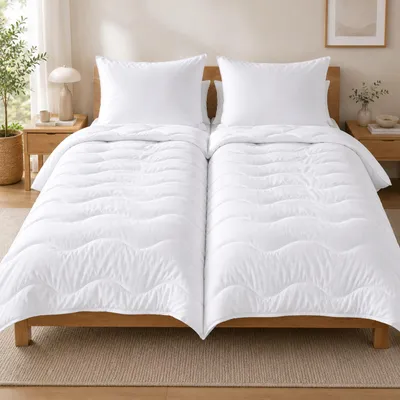 Produktbild von Bettenset Premium Steppbett 2x Bettdecke 135x200 & 2x Kopfkissen 80x80 cm EU 4 teilig, KI-generiertes Bild