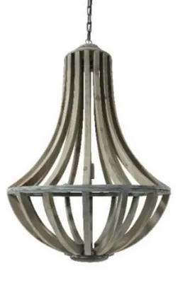 Immagine prodotto di Lampada a sospensione Casa Padrino, design industriale, colore marrone, legno massello, diametro 61 cm, altezza 90 cm - Lampada da soffitto